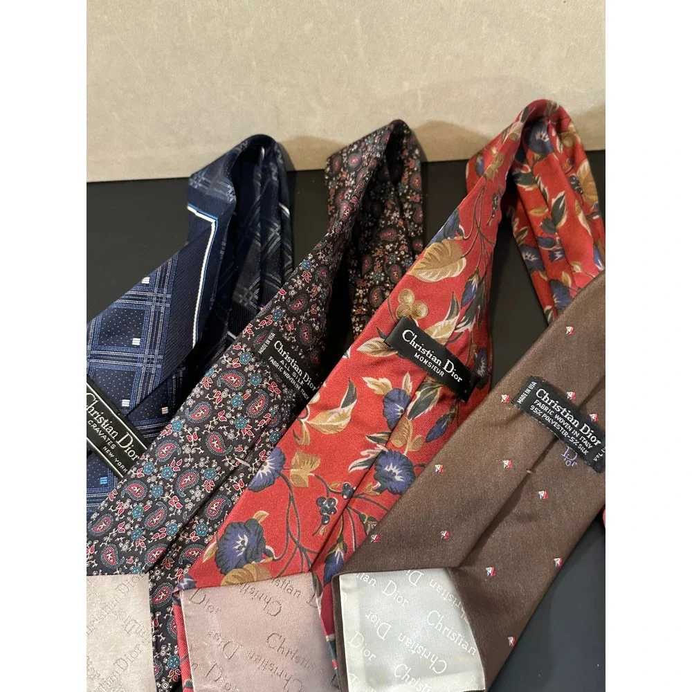 Christian Dior Monsieur Vintage Silk Tie Lot of 4 Paisley Floral Plaid Geometric - Picture 2 of 5